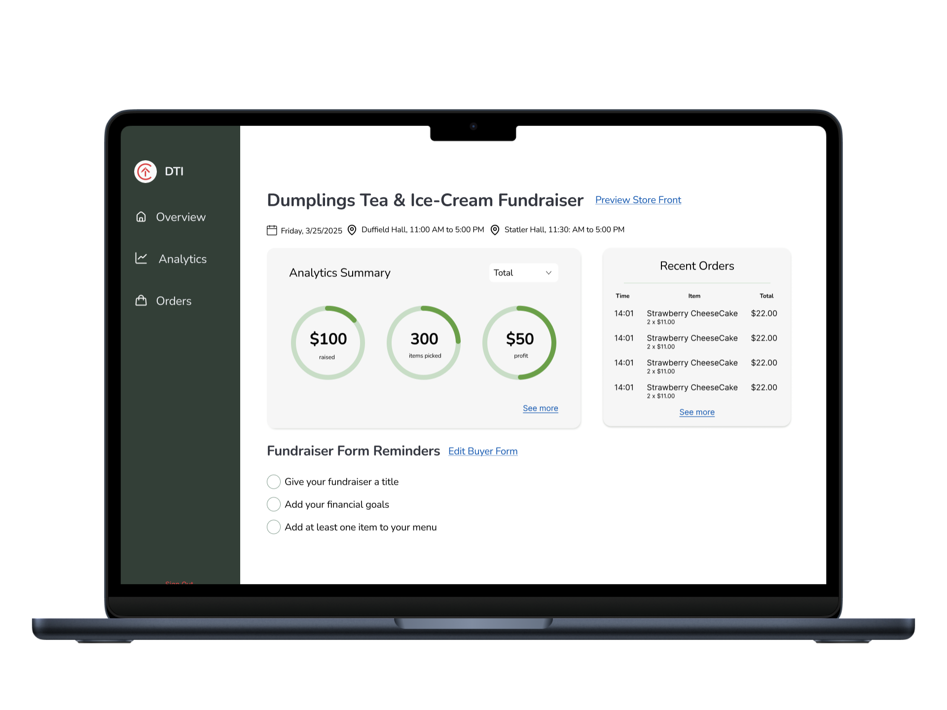 CURaise Dashboard Preview